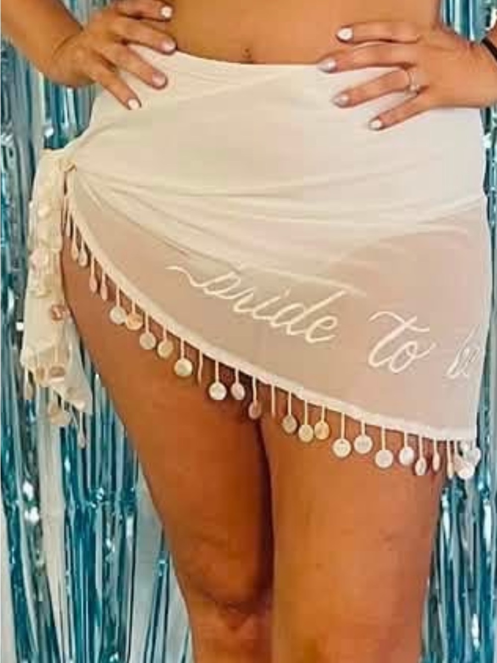White Bridal Sarong Cover-Up with pearl embellishment Trim